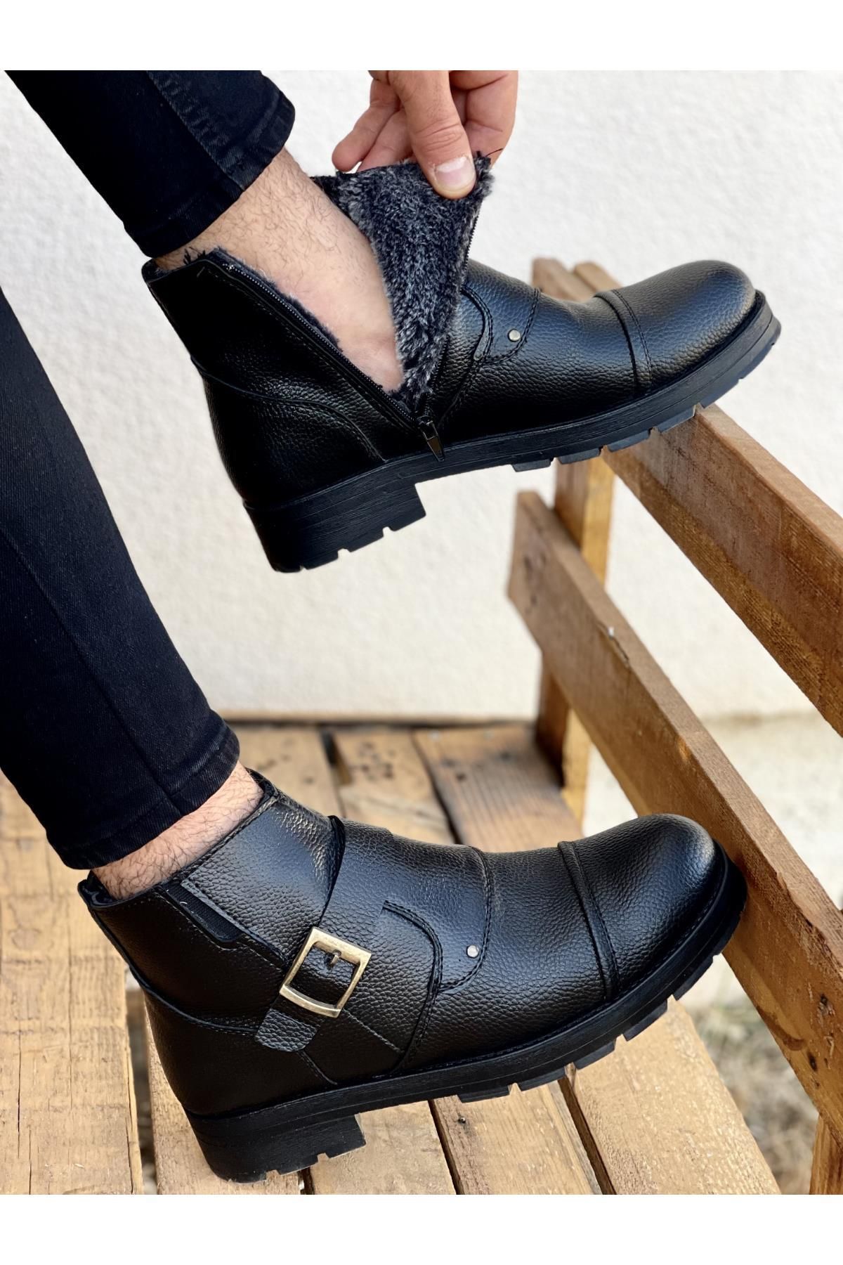 M1001 Su&soğuk Geçirmez Kürklü Garantili Unisex Kışlık Fermuarlı Bot Kauçuk Taban Sağlam
