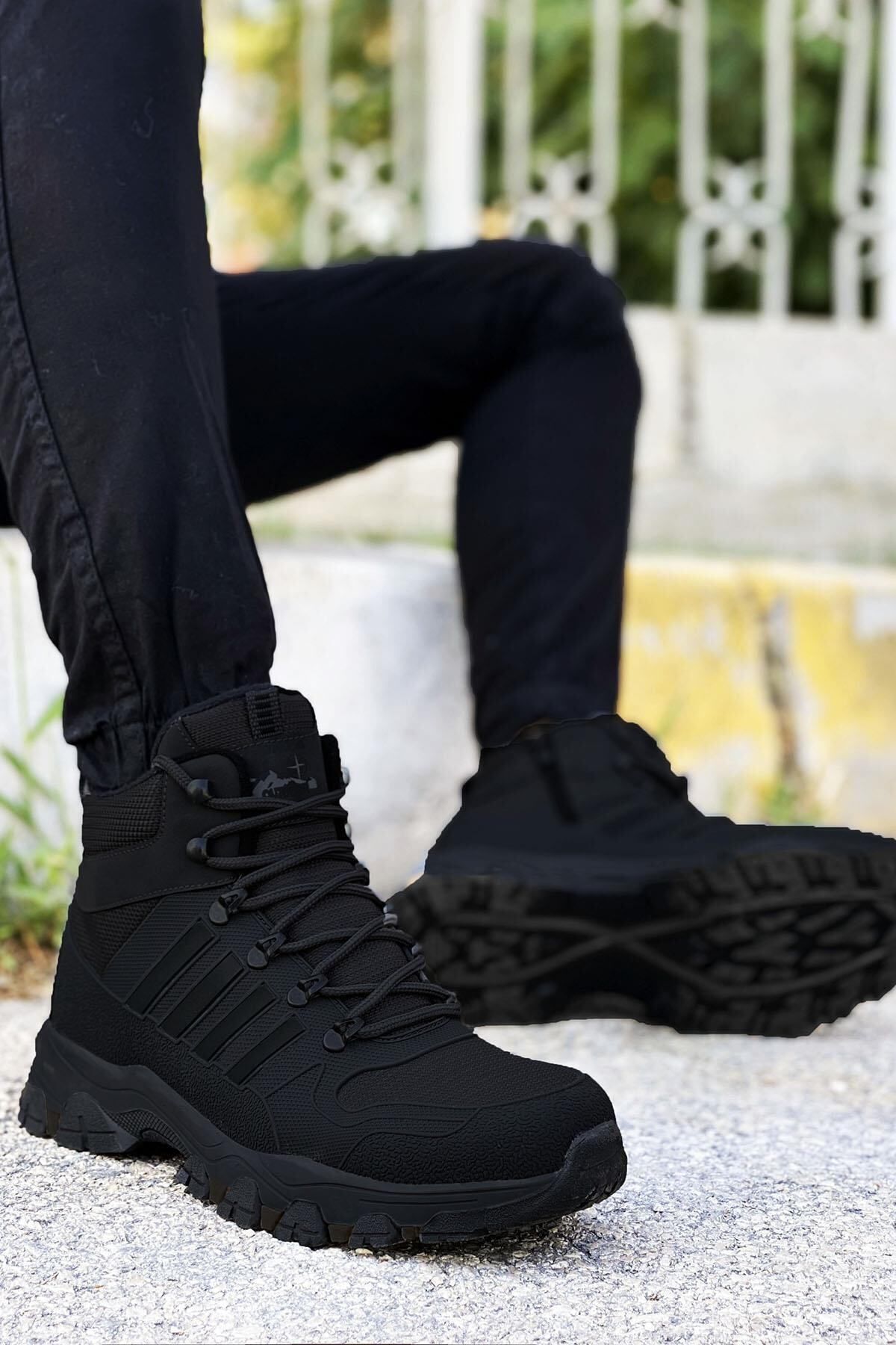 Siyah Çizgili Kauçuk Unisex Trekking Bot